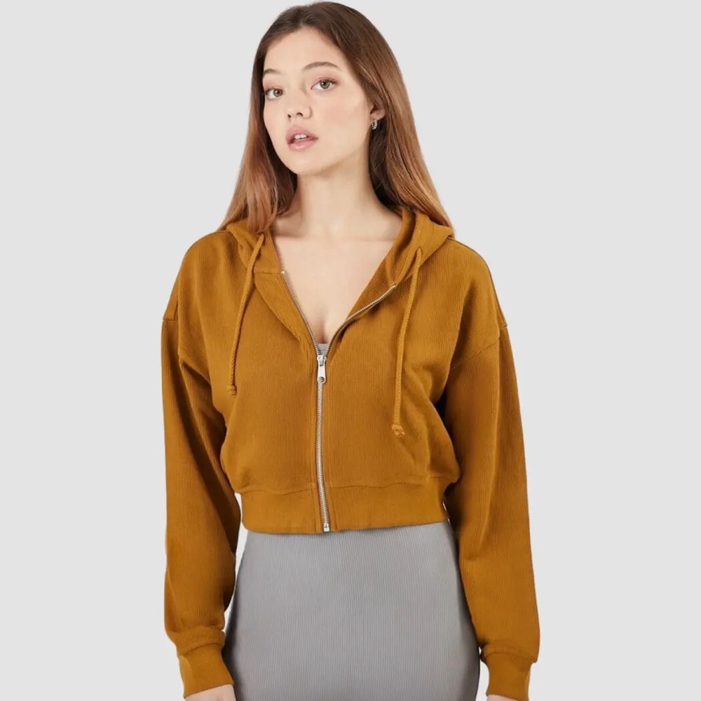 Forever 21 mustard/brown cropped zip up hoodie